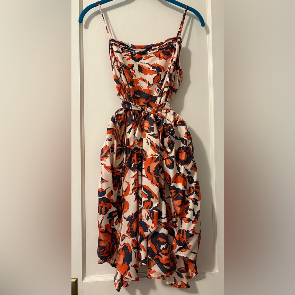 Joie Orange and Navy Sweetheart Mini Silk Sundress